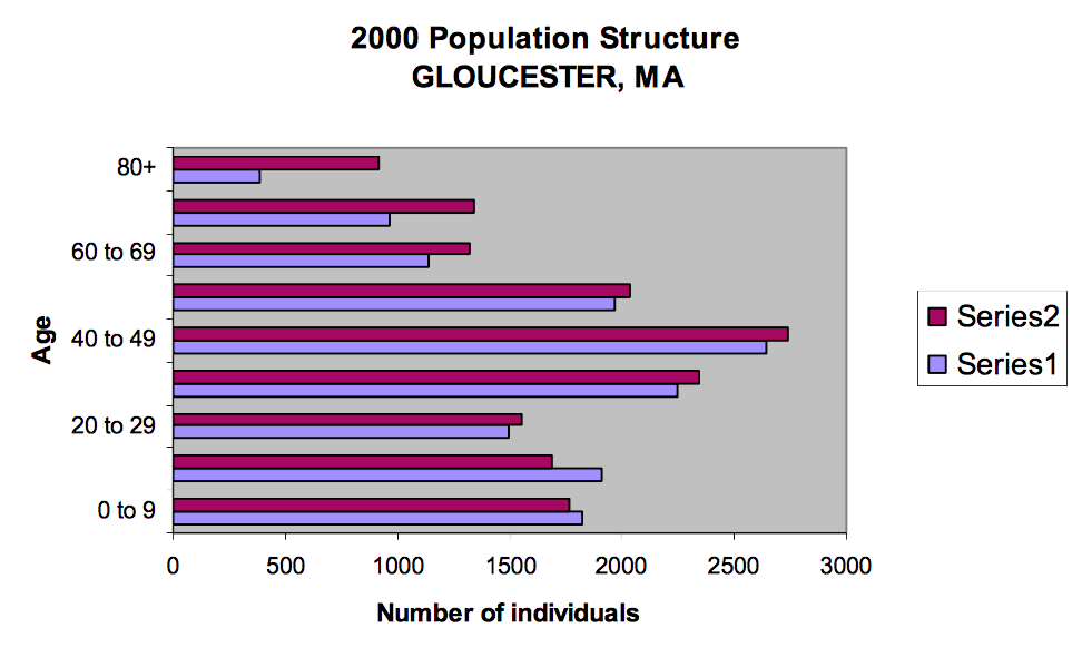 Gloucester’s population structure by sex in 2000 (US Census Bureau 2000)
